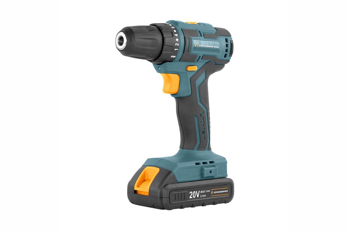 Дрель-шуруповерт GRANDFAR GSR 10-20 G1, аккумуляторная, 20 В, 45 Нм
