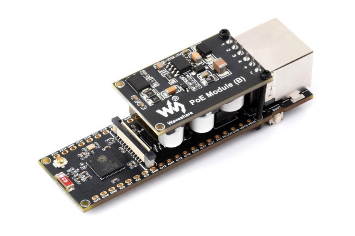ESP32-S3-ETH PoE Waveshare (плата разработки), Ethernet RJ45, Wi-Fi, Bluetooth, ESP32-S3R8